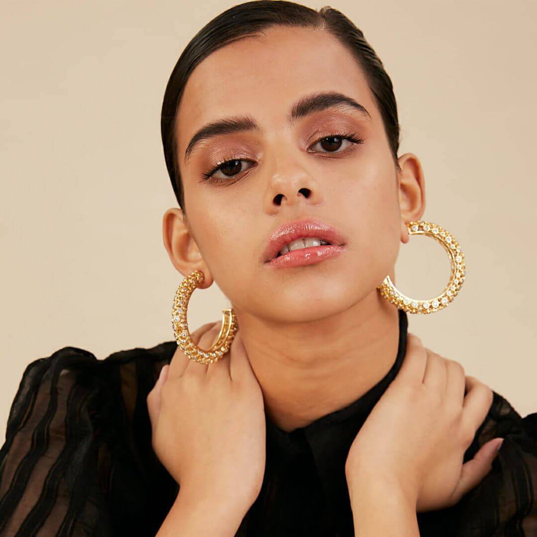Modern Maharani Mirror Tube Hoop Earrings - Isharya | Modern Indian Jewelry
