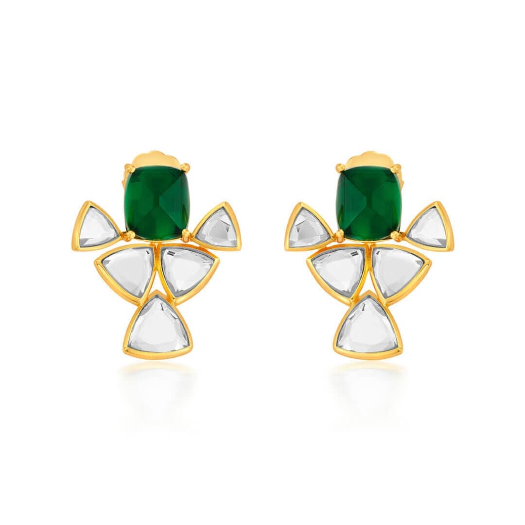 Shiza Mirror & Hydro Emerald Geometric Earrings - Isharya | Modern Indian Jewelry