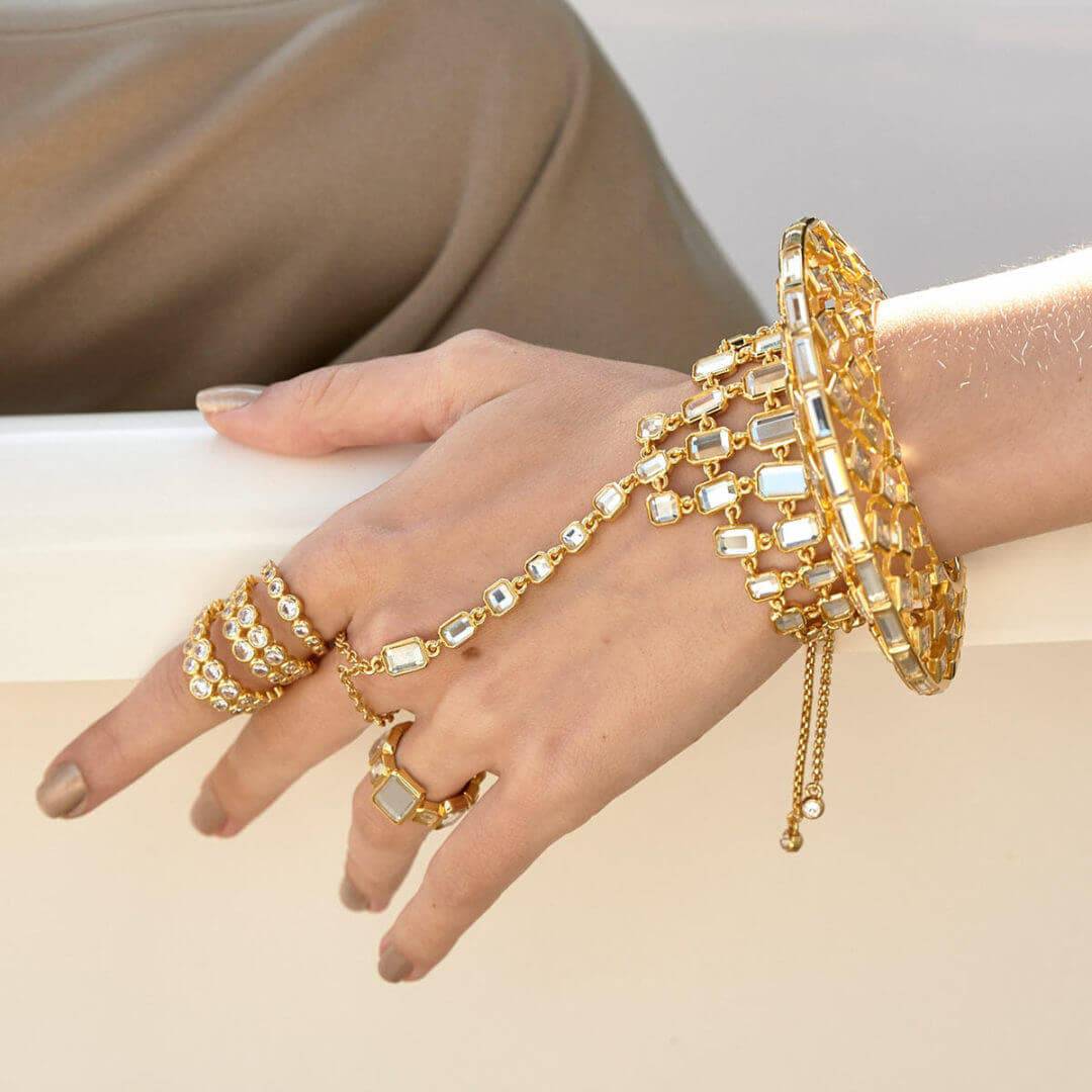 Ruhaniyat Mirror Hand Harness - Isharya | Modern Indian Jewelry