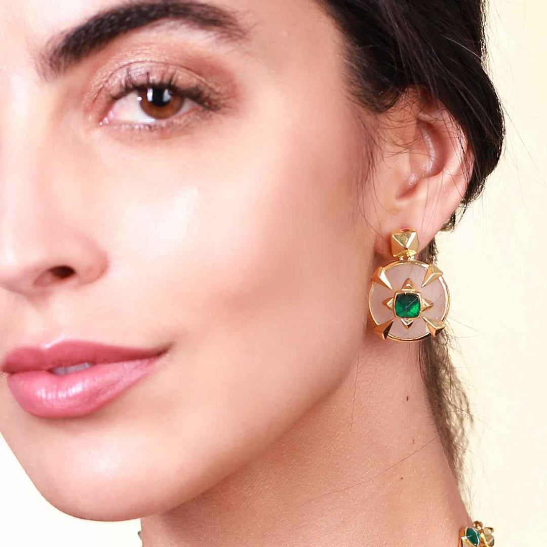 Shield Emerald Doublet Drop Stud - Isharya | Modern Indian Jewelry