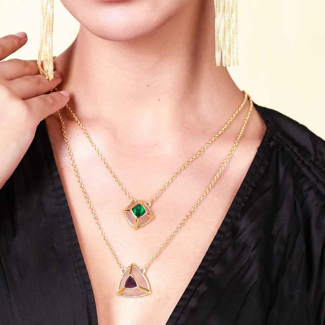 Armour Emerald Amethyst Layered Necklace - Isharya | Modern Indian Jewelry