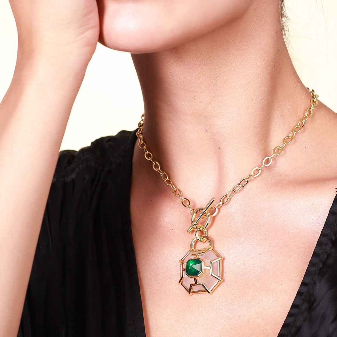Armour Emerald Toggle Necklace - Isharya | Modern Indian Jewelry