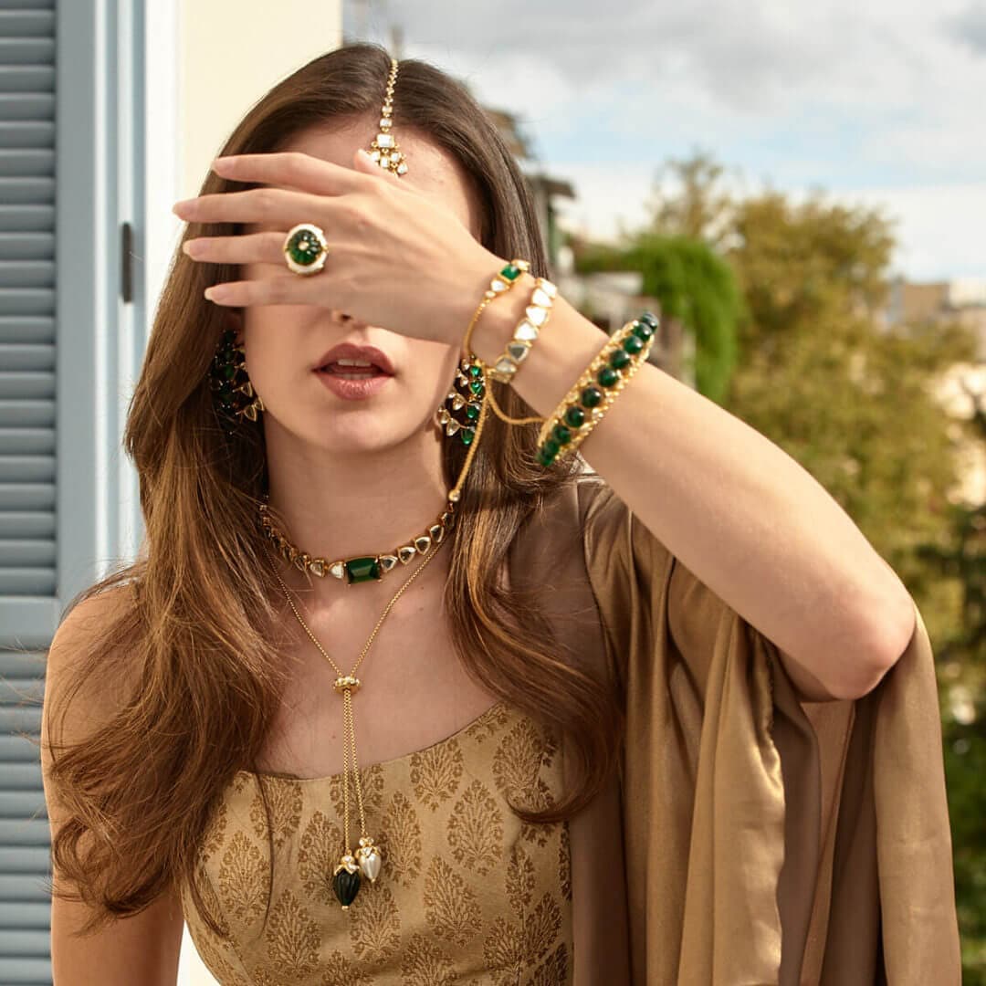 Raina Hydro Emerald, Pearl & CZ Bolo Necklace - Isharya | Modern Indian Jewelry