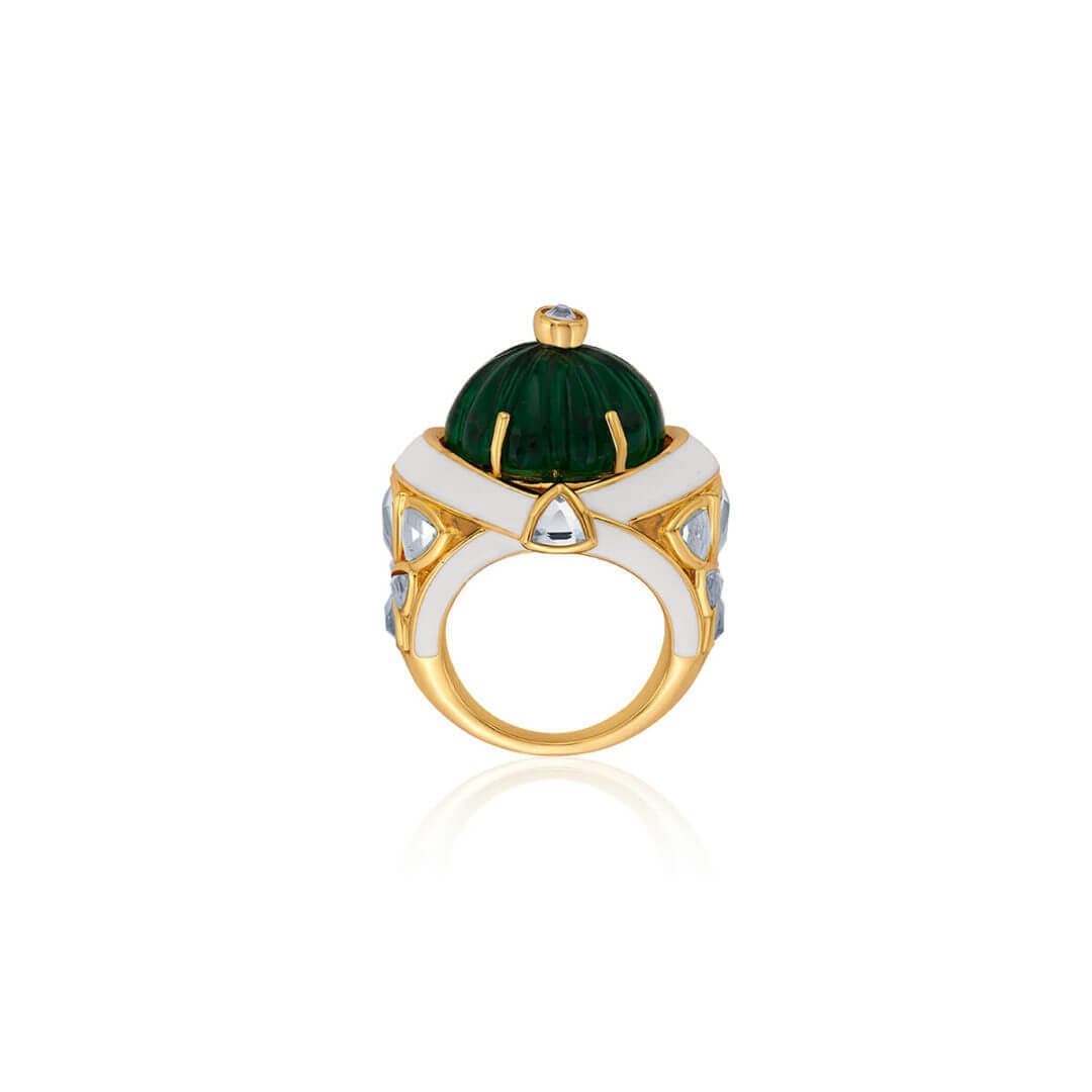 Raina Hydro Emerald & Mirror Statement Ring - Isharya | Modern Indian Jewelry