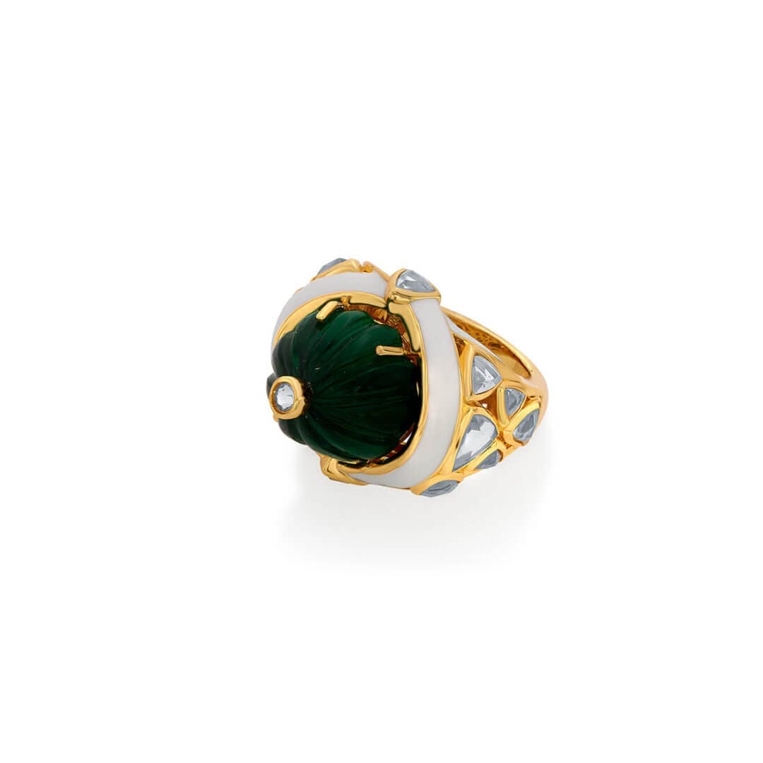 Raina Hydro Emerald & Mirror Statement Ring - Isharya | Modern Indian Jewelry