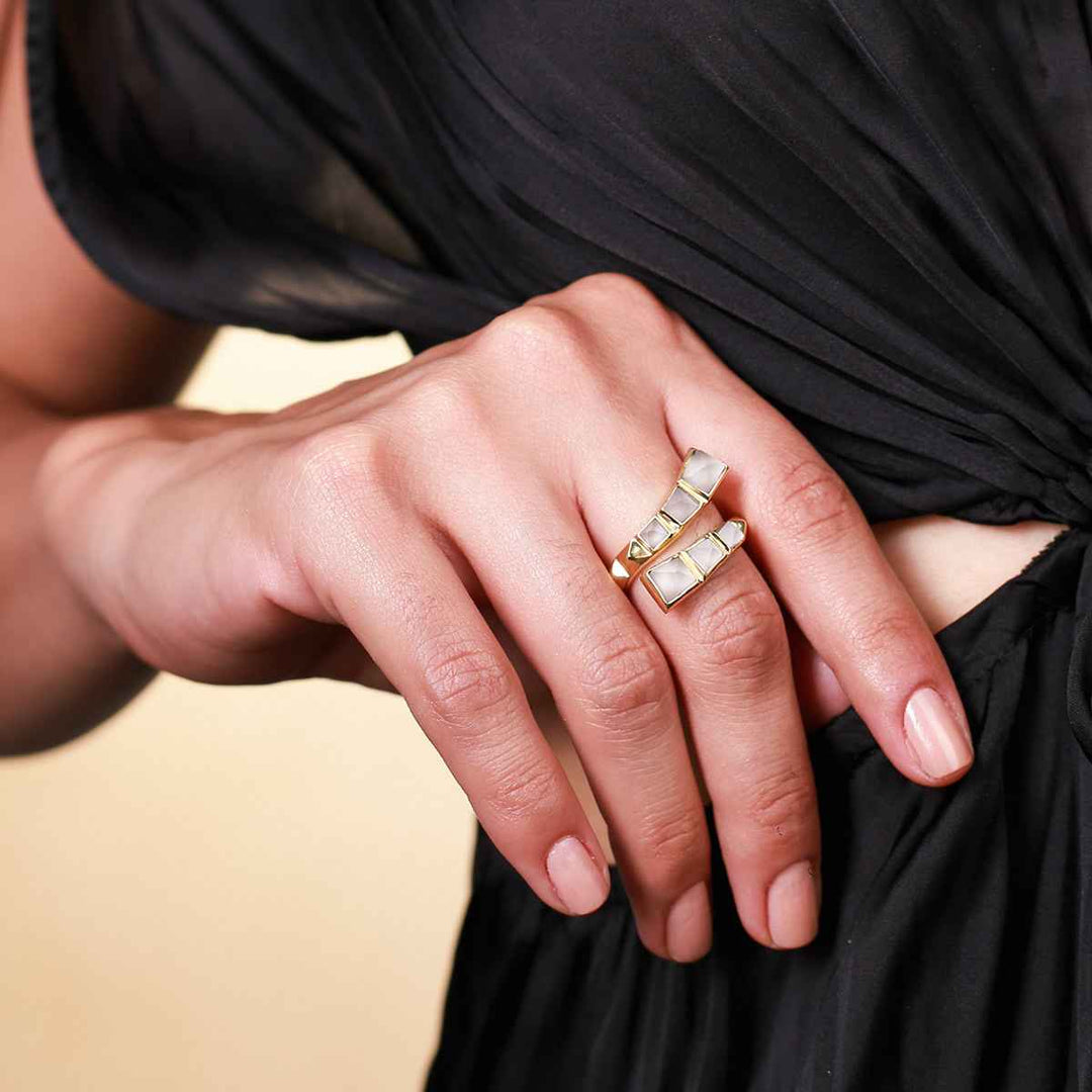 Rock Crystal Helix Ring - Isharya | Modern Indian Jewelry