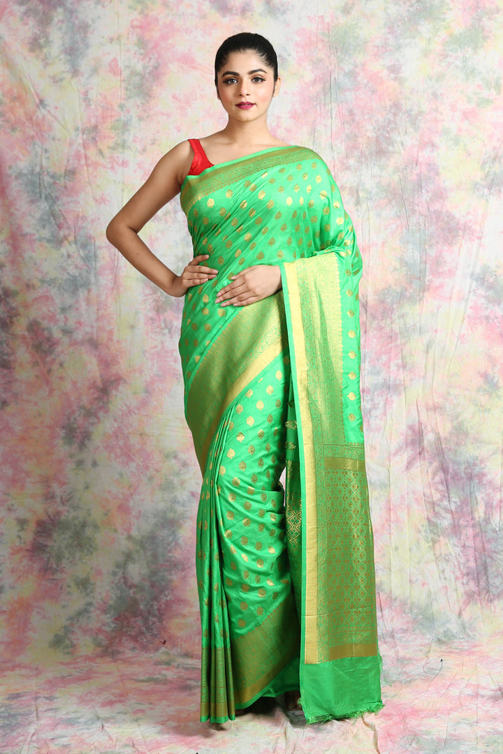 Light Green Khaddi BEnarasi Saree freeshipping - Charukriti