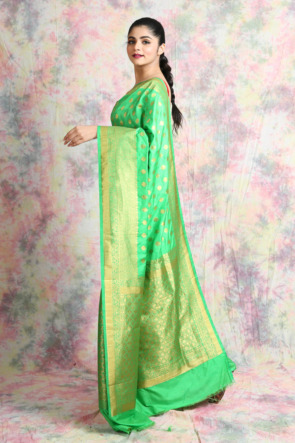 Light Green Khaddi BEnarasi Saree freeshipping - Charukriti