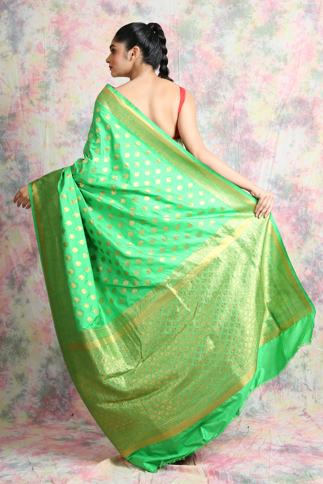 Light Green Khaddi BEnarasi Saree freeshipping - Charukriti