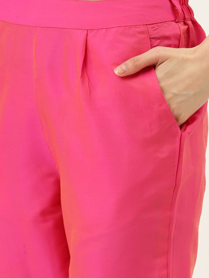 Pink & Gold Printed Silk Blend Kurta With Pants