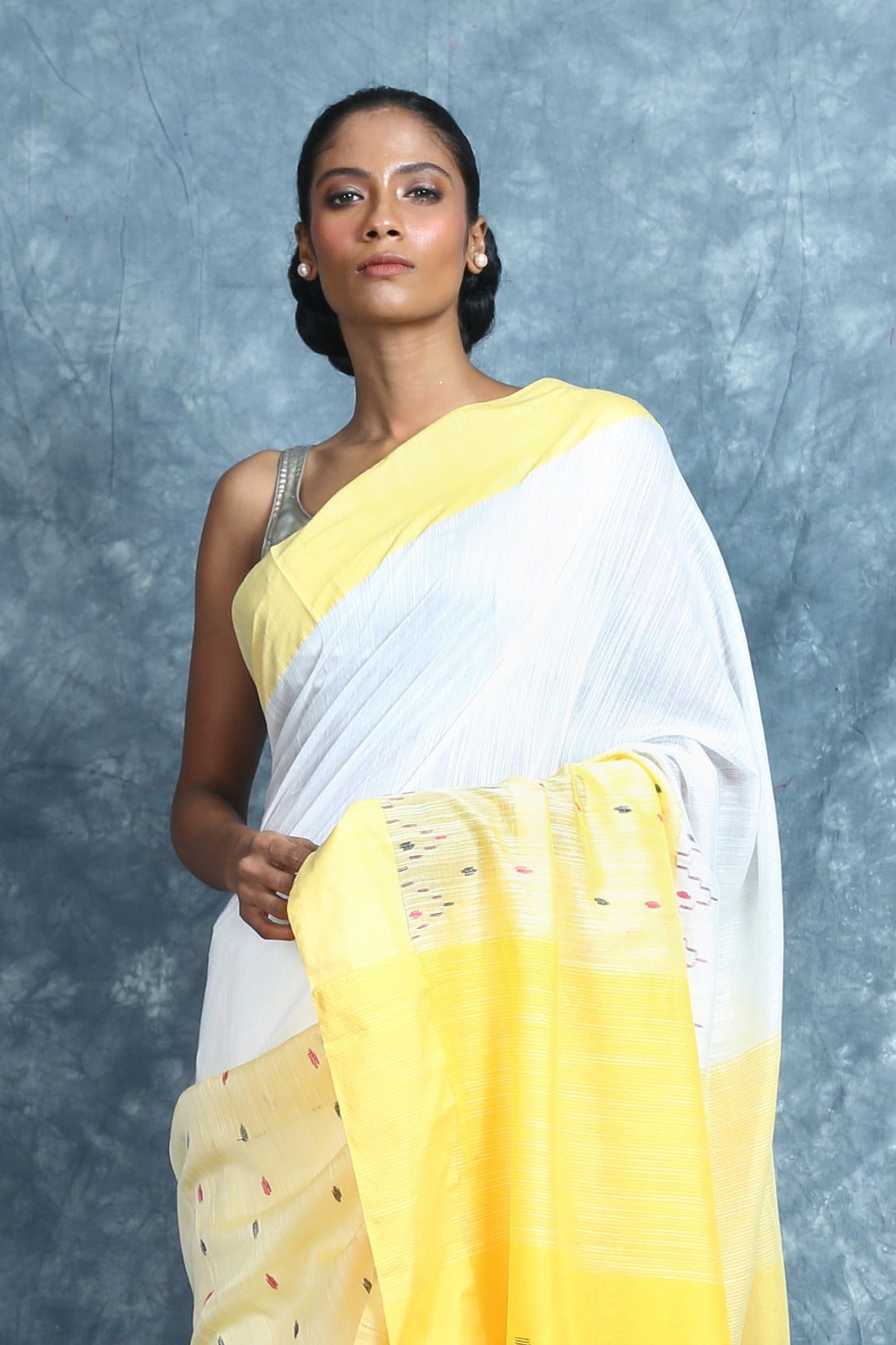 Temple Design White & Yellow Cotton Saree freeshipping - Charukriti