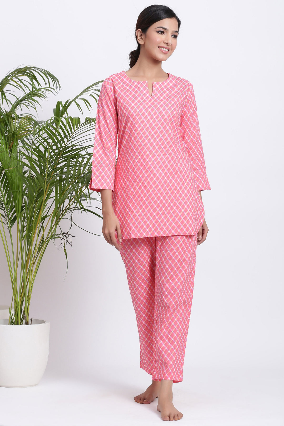cotton night suit for women pink