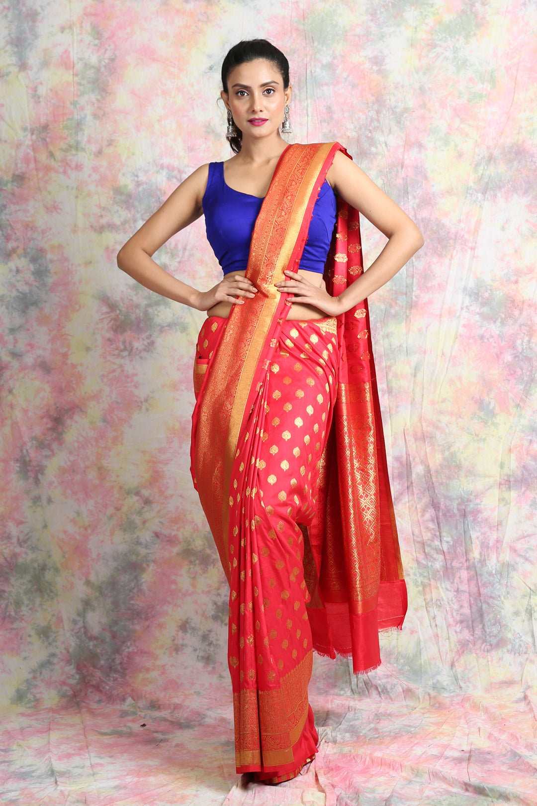 Red Khaddi Benarasi Saree freeshipping - Charukriti