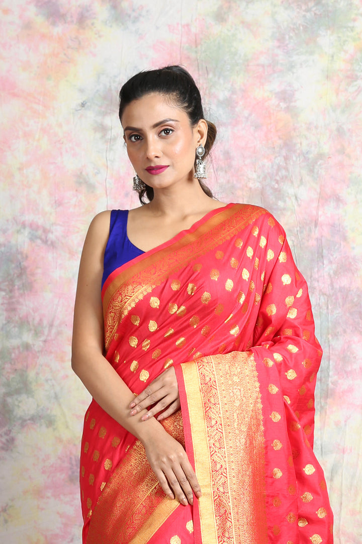 Red Khaddi Benarasi Saree freeshipping - Charukriti