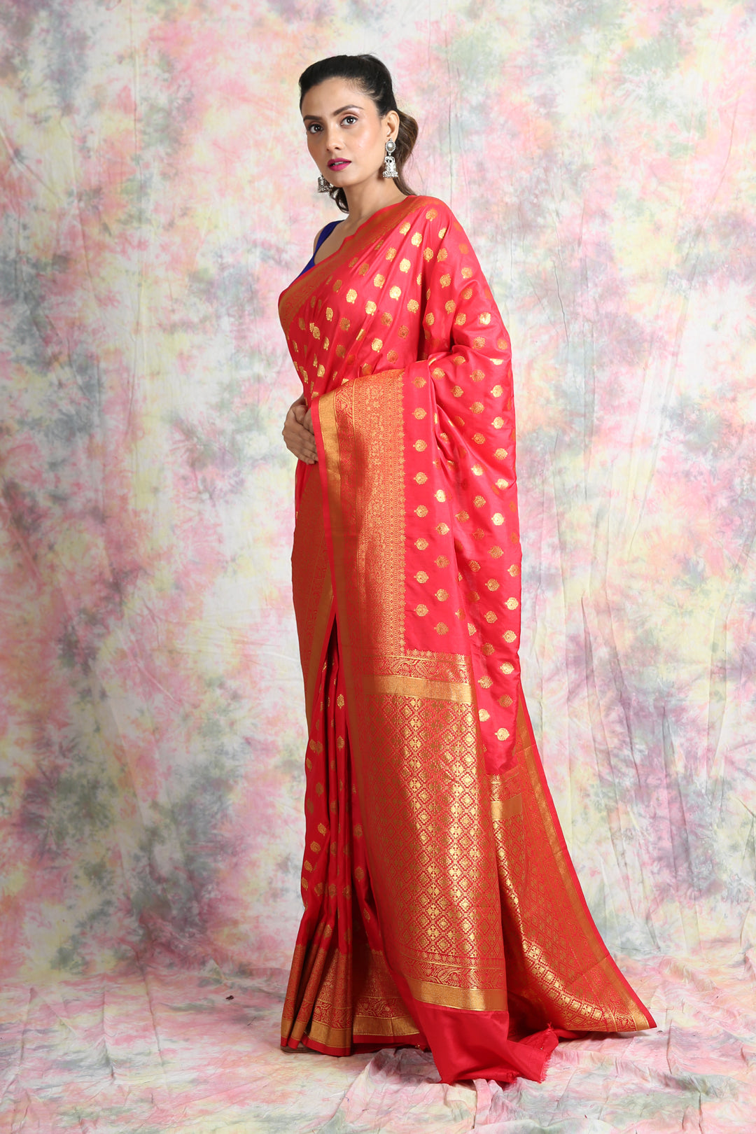 Red Khaddi Benarasi Saree freeshipping - Charukriti