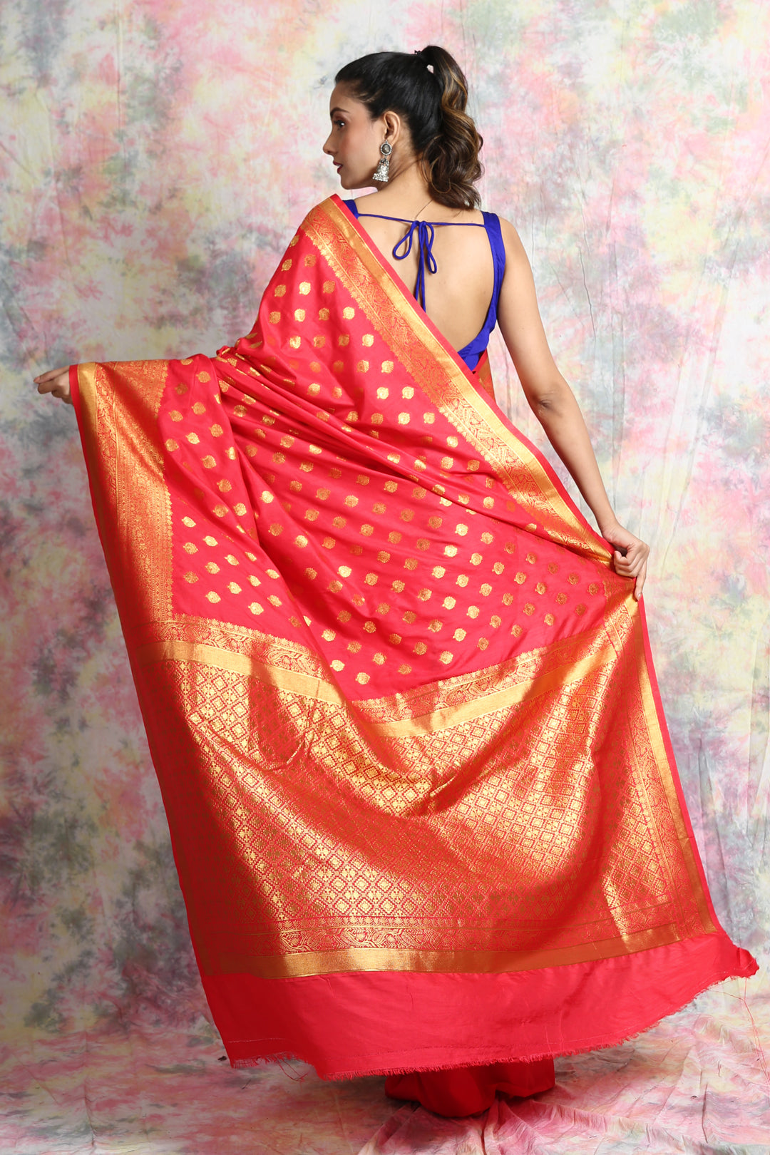 Red Khaddi Benarasi Saree freeshipping - Charukriti