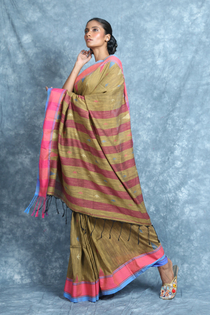 Temple Design Dijon Cotton Saree freeshipping - Charukriti